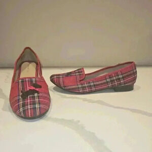 Charter Club Embroidered Plaid Tartan Scottie Slip On Loafer Red Size 8.5